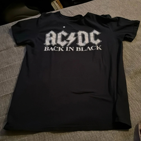 Black AC/DC back in black shirt sleeve band t shirt EDGY FEMININE - Picture 1 of 5